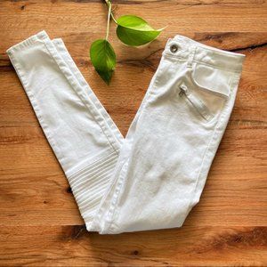 Zara basic white denim moto jeans 2 bright white motorcycle pants edgy classic